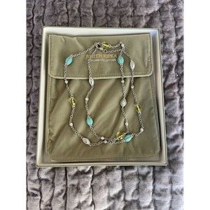 Judith Ripka 925 Sterling Silver , Turquoise & Lemon Quartz Station Necklace 36"